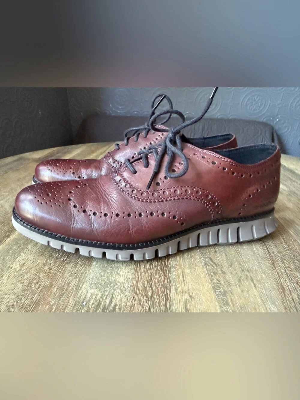 Cole Haan Men’s ZERØGRAND Wingtip Oxford Leather Shoes British Tan Size 9